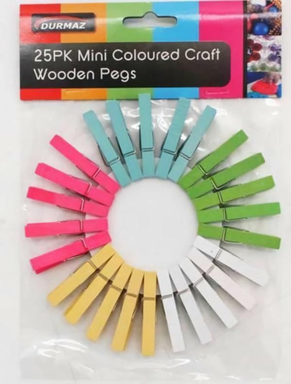 Craft Wooden Items |  25Pk Coloured Craft Pegs Art & Craft Essentials Craft Wooden Items