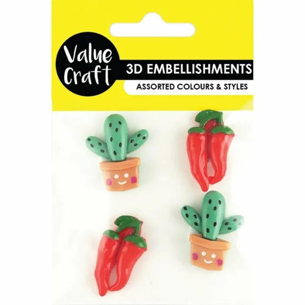 Embellishments |  Cactus & Chilli Shapes Resin Embellishments Art & Craft Essentials Embellishments