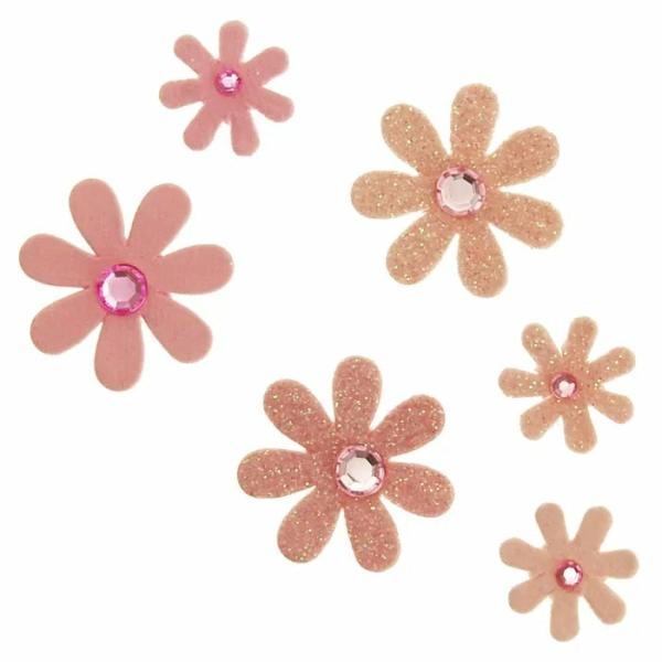 Embellishments |  Pink Colour Florettes With Sparkle Flowers Art & Craft Essentials Embellishments