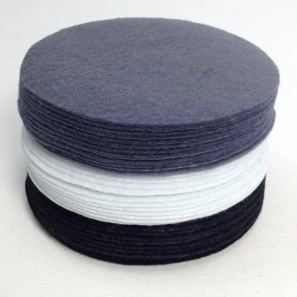 Felting Supplies |  10Cm Grey, White & Black Colours Round Shape Felt Sheets Art & Craft Essentials Felting Supplies