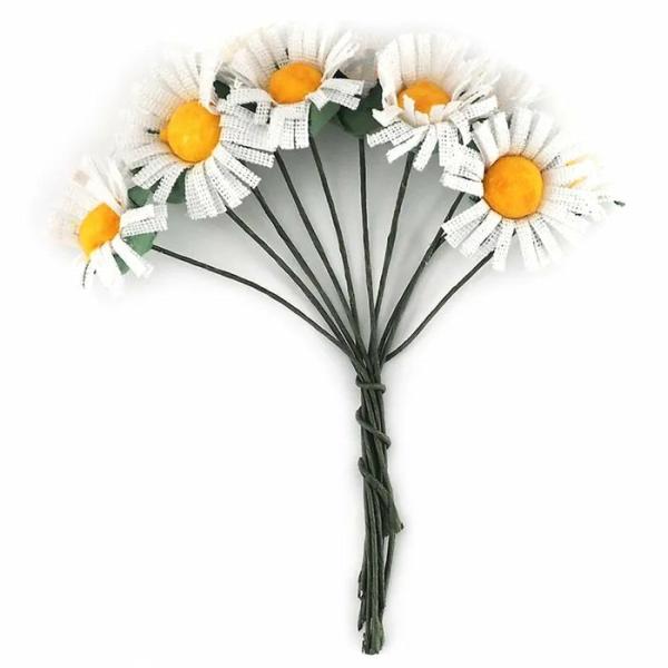 Floral Craft |  15Mm White Colour Fabric Daisy’s On Stems Flower Art & Craft Essentials Floral Craft