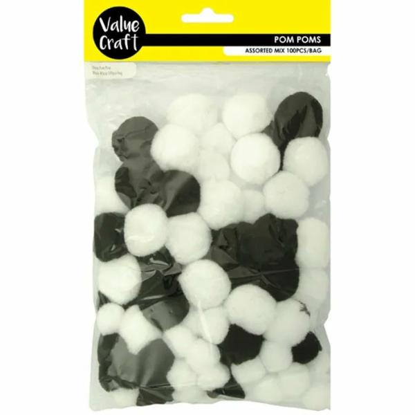 Pom Pom & Chenille Stems |  20Mm – 30Mm Black & White Colours Pom Pom Art & Craft Essentials Pom Pom & Chenille Stems