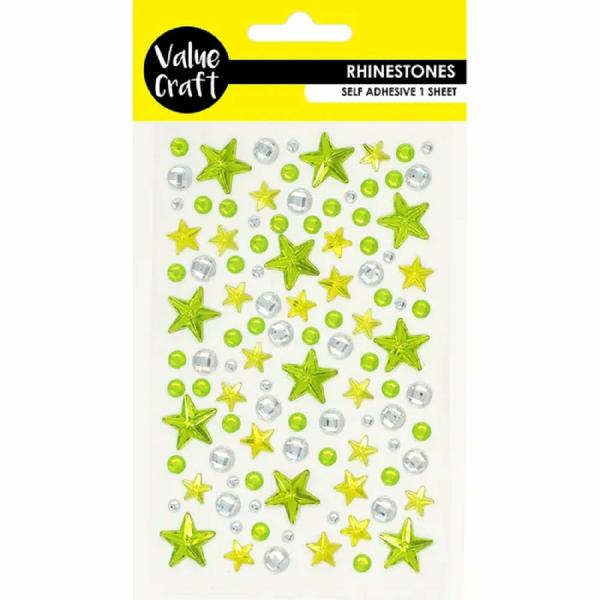 Rhinestones |  Craft Green & Silver Stars Self-Adhesive Rhinestones Art & Craft Essentials Rhinestones