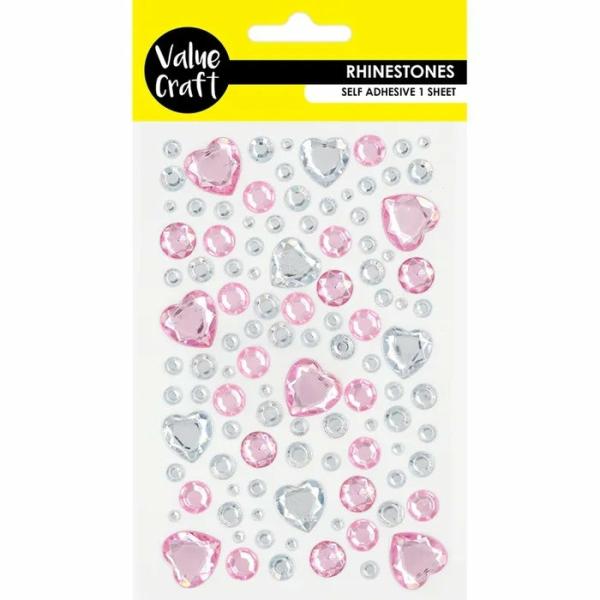 Rhinestones |  Craft Pink & Silver Hearts Self-Adhesive Rhinestones Art & Craft Essentials Rhinestones