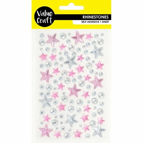 Rhinestones |  Craft Pink & Silver Stars Self-Adhesive Rhinestones Art & Craft Essentials Rhinestones