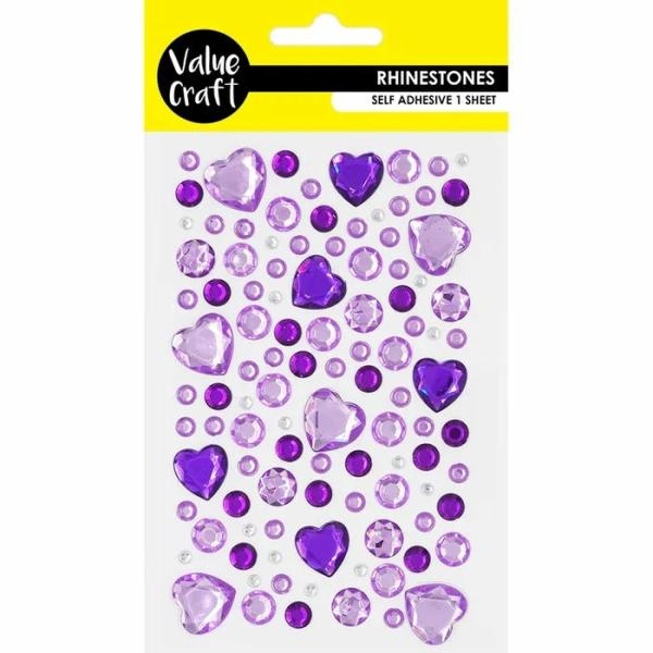 Rhinestones |  Craft Purple & Silver Hearts Self-Adhesive Rhinestones Art & Craft Essentials Rhinestones