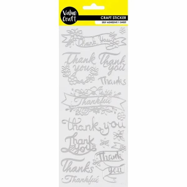 Stickers |  Silver Thank You Flat Peel Stickers Art & Craft Essentials Stickers