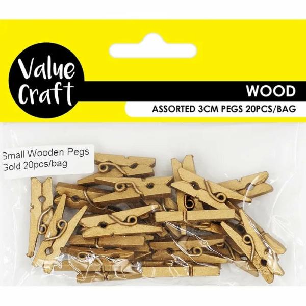 Craft Wooden Items |  3Cm Gold Craft Wooden Craft Pegs Art & Craft Essentials Craft Wooden Items