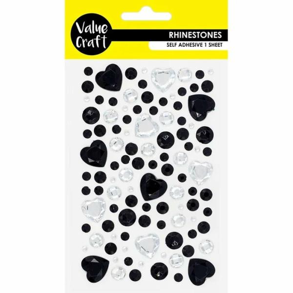 Rhinestones |  Craft Black & Silver Hearts Self-Adhesive Rhinestones Art & Craft Essentials Rhinestones