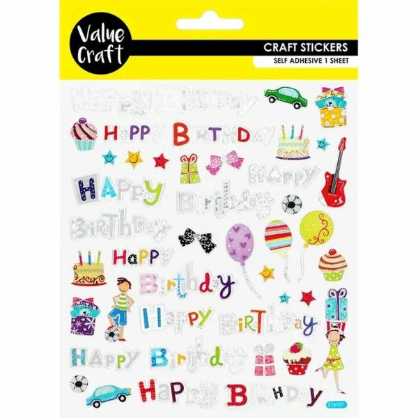 Stickers |  Self Adhesive Happy Birthday Craft Stickers